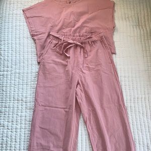 Women's 2 Piece Outfits Short Sleeve Crop Top and Pocketed Wide Leg Pants